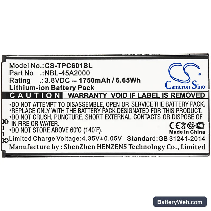 TP-Link Neffos C5L Replacement Battery, 3.8V, 1750mAh, Li-ion 3