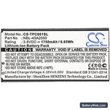 TP-Link Neffos C5L Replacement Battery, 3.8V, 1750mAh, Li-ion 3