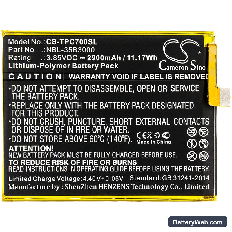 TP-Link Neffos C7 Dual SIM Replacement Battery, 3.85V, 2900mAh, Li-Polymer 3