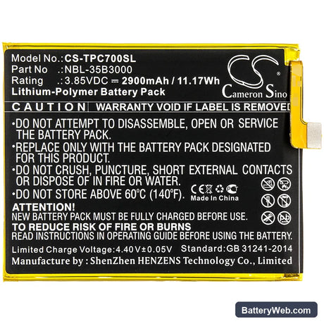 TP-Link Neffos C7 Dual SIM Replacement Battery, 3.85V, 2900mAh, Li-Polymer 3
