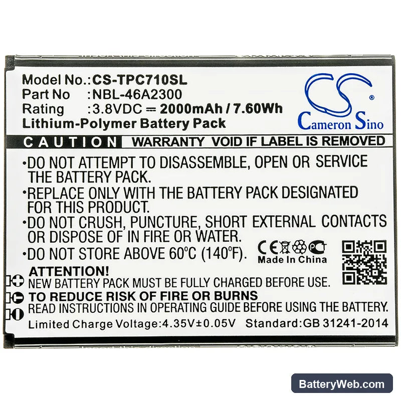 Neffos C7a Replacement Battery, 3.8V, 2000mAh, Li-Polymer 3
