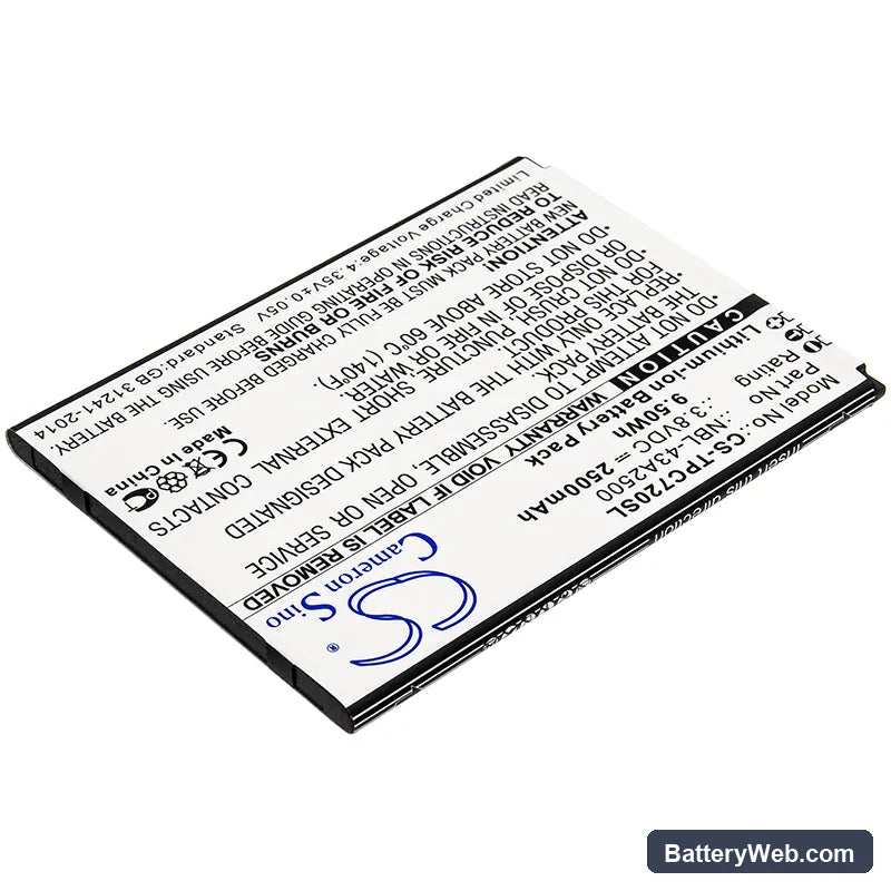 TP-Link Neffos C7s Replacement Battery, 3.8V, 2500mAh, Li-ion 2