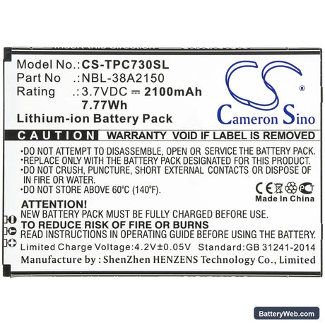 TP-Link Neffos C7 Lite Replacement Battery, 3.7V, 2100mAh, Li-ion 3