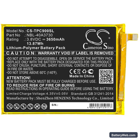 TP-Link Neffos C9 Replacement Battery, 3.8V, 3650mAh, Li-Polymer 3