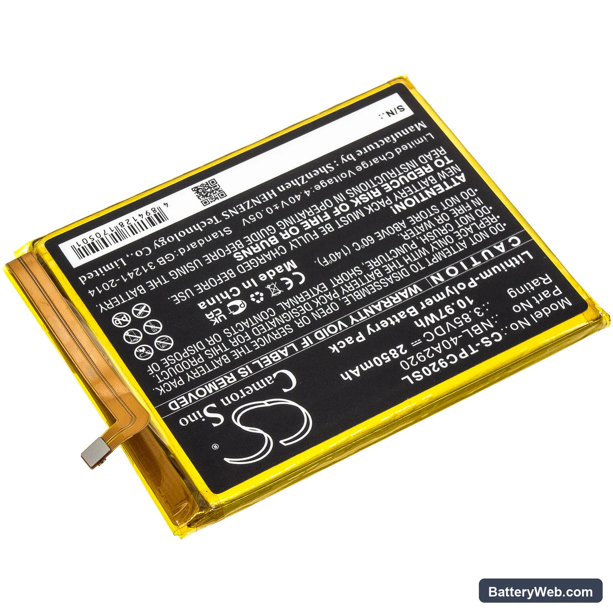 Neffos C9A Replacement Battery, 3.85V, 2850mAh, Li-Polymer 2