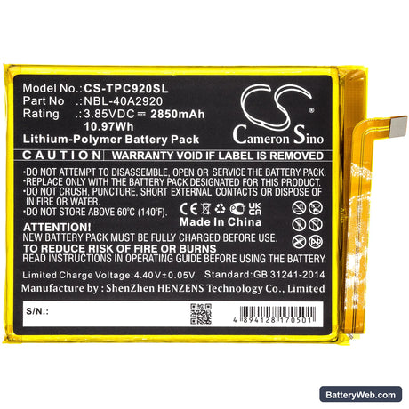 Neffos C9A Replacement Battery, 3.85V, 2850mAh, Li-Polymer 3