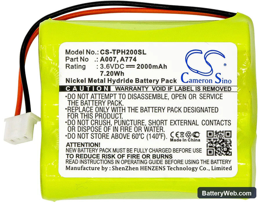 TPI HXG-2D Replacement Battery, 3.6V, 2000mAh, Ni-MH 3