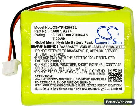 TPI HXG-2D Replacement Battery, 3.6V, 2000mAh, Ni-MH 3