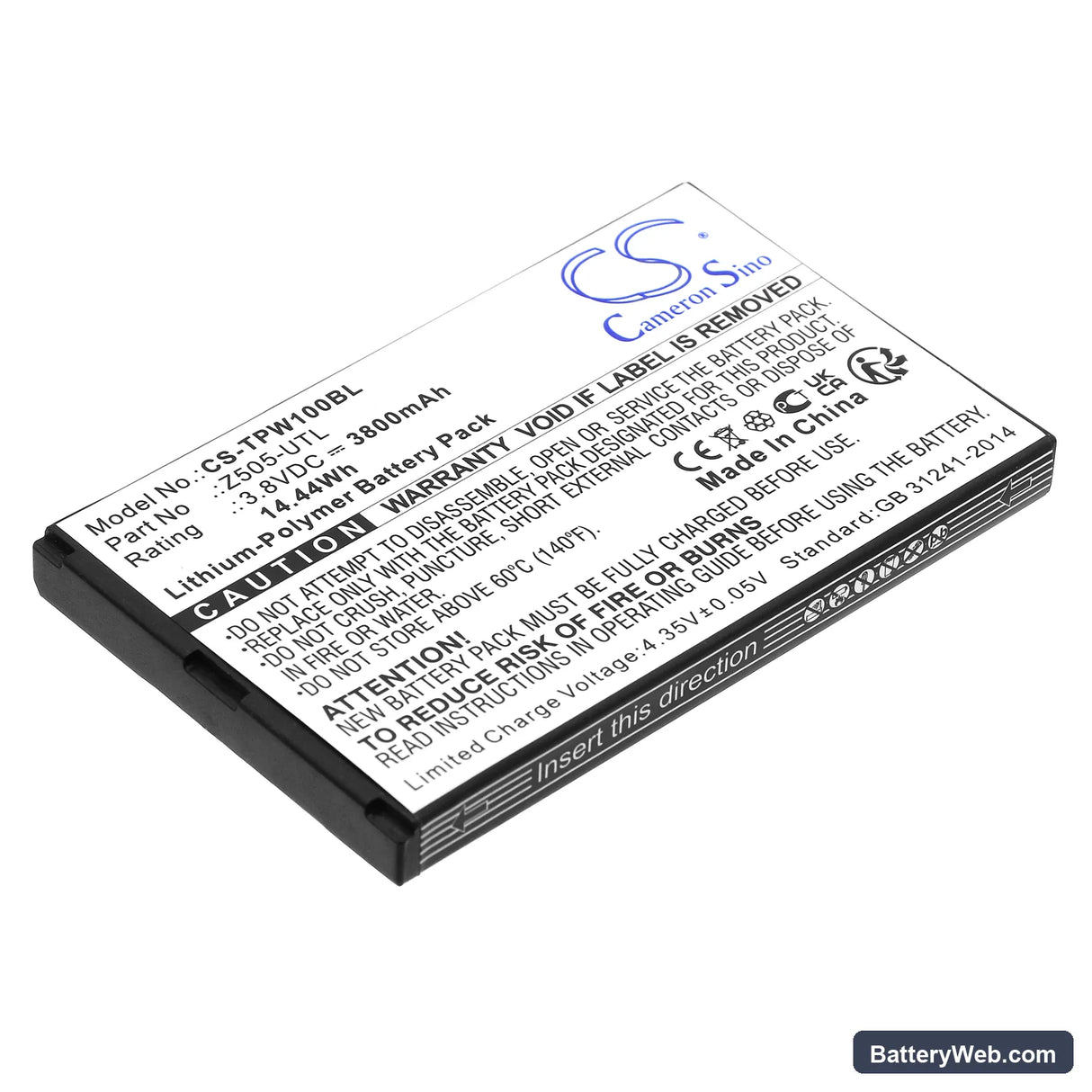 Topwise T1 Replacement Battery, 3.8V, 3800mAh, Li-Polymer 1