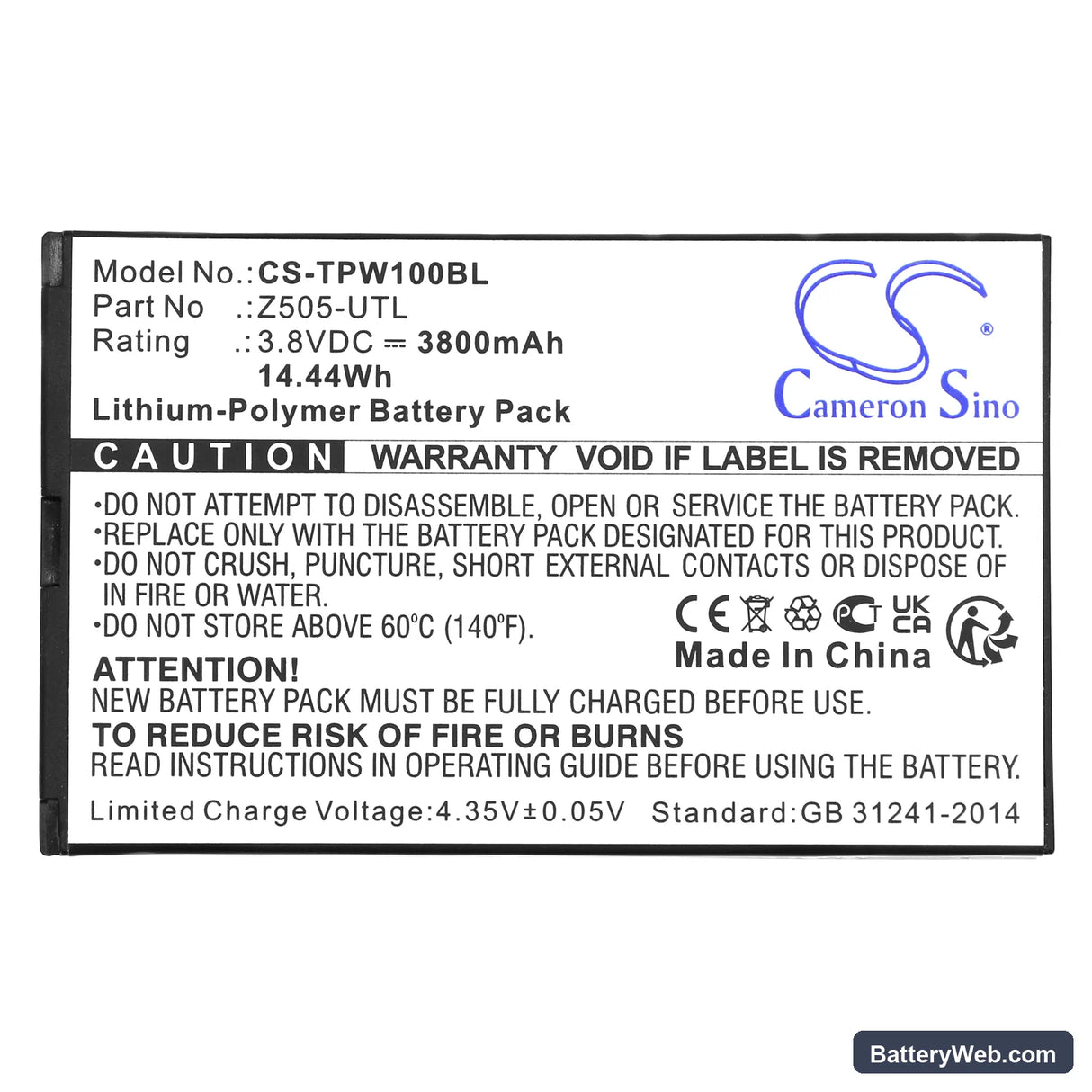 Topwise T1 Replacement Battery, 3.8V, 3800mAh, Li-Polymer 5