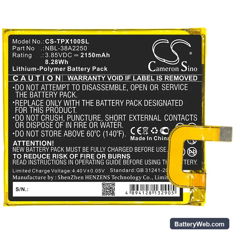 TP-Link Neffos X1 Replacement Battery, 3.85V, 2150mAh, Li-Polymer 3