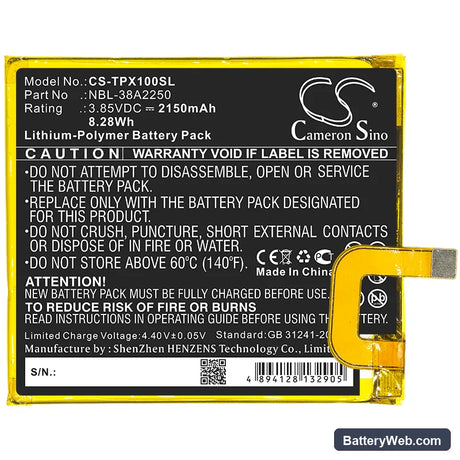 TP-Link Neffos X1 Replacement Battery, 3.85V, 2150mAh, Li-Polymer 3