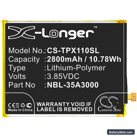 Neffos X1 Max Replacement Battery, 3.85V, 2800mAh, Li-Polymer 3