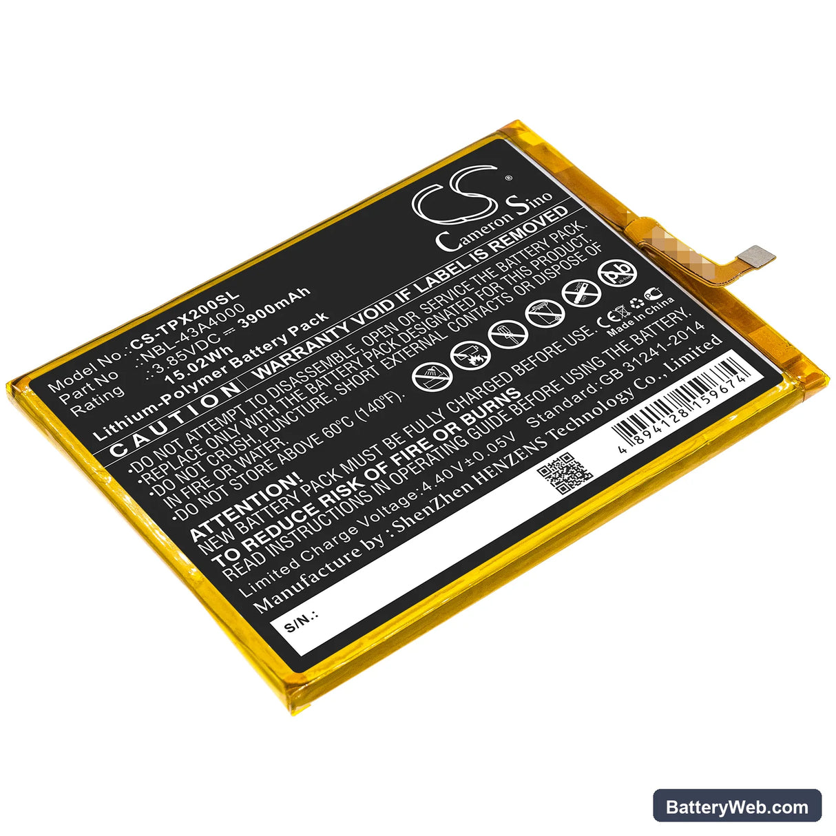 TP-Link Neffos X20 Replacement Battery, 3.85V, 3900mAh, Li-Polymer 1
