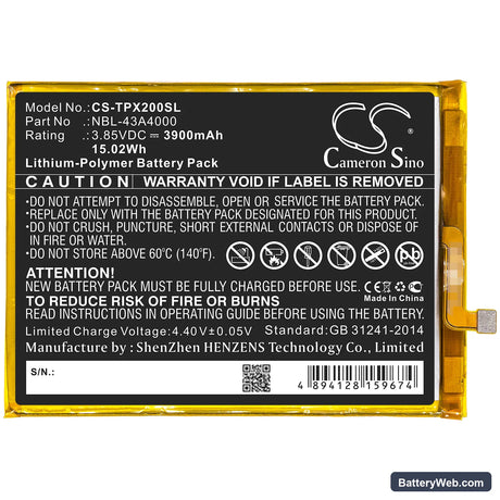 TP-Link Neffos X20 Replacement Battery, 3.85V, 3900mAh, Li-Polymer 3