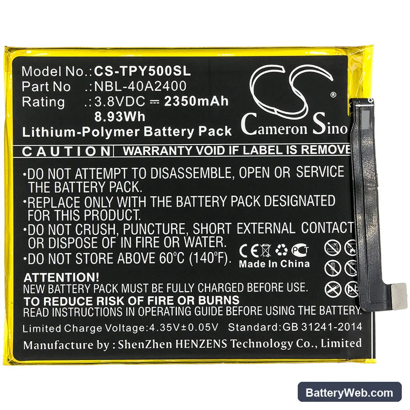 Neffos Y5s Dual SIM Replacement Battery, 3.8V, 2350mAh, Li-Polymer 3