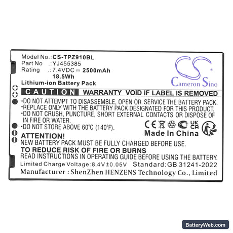 Topwise Z91 Replacement Battery, 7.4V, 2500mAh, Li-ion 3