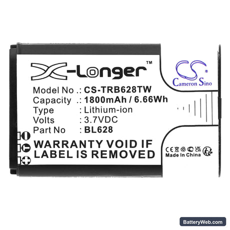 Retevis RB628 Replacement Battery, 3.7V, 1800mAh, Li-ion 3