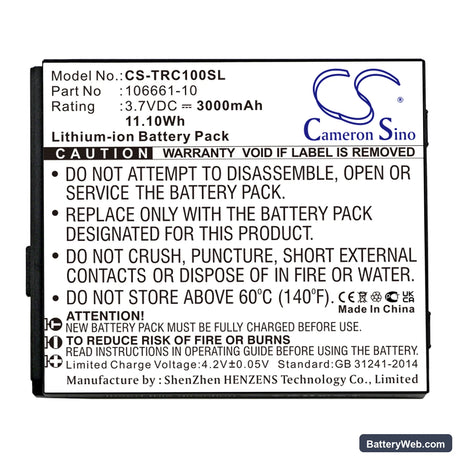 Trimble TDC100 Replacement Battery, 3.7V, 3000mAh, Li-ion 3