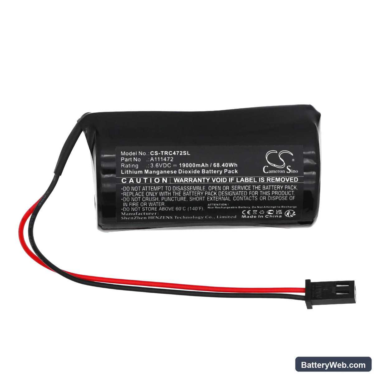 Itron Corus Gas Volume Vonverter Replacement Battery, 3.6V, 19000mAh, Li-MnO2 3