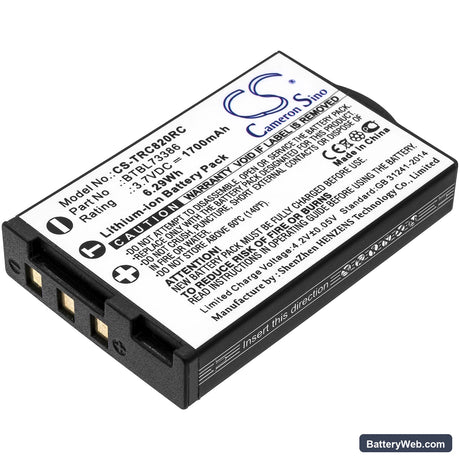 URC TRC-1080 Replacement Battery, 3.7V, 1700mAh, Li-ion 1