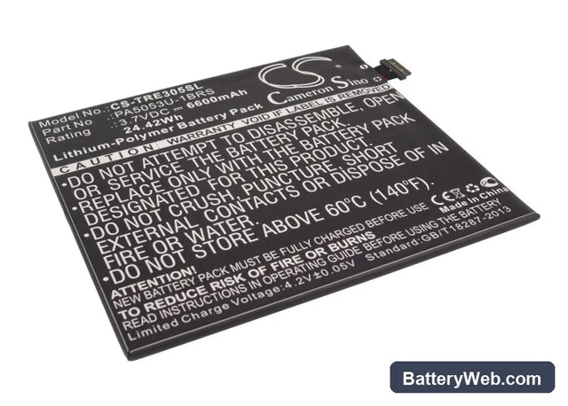 Toshiba Excite 10 Replacement Battery, 3.7V, 6600mAh, Li-Polymer 1