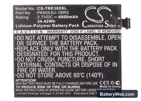 Toshiba Excite 10 Replacement Battery, 3.7V, 6600mAh, Li-Polymer 5