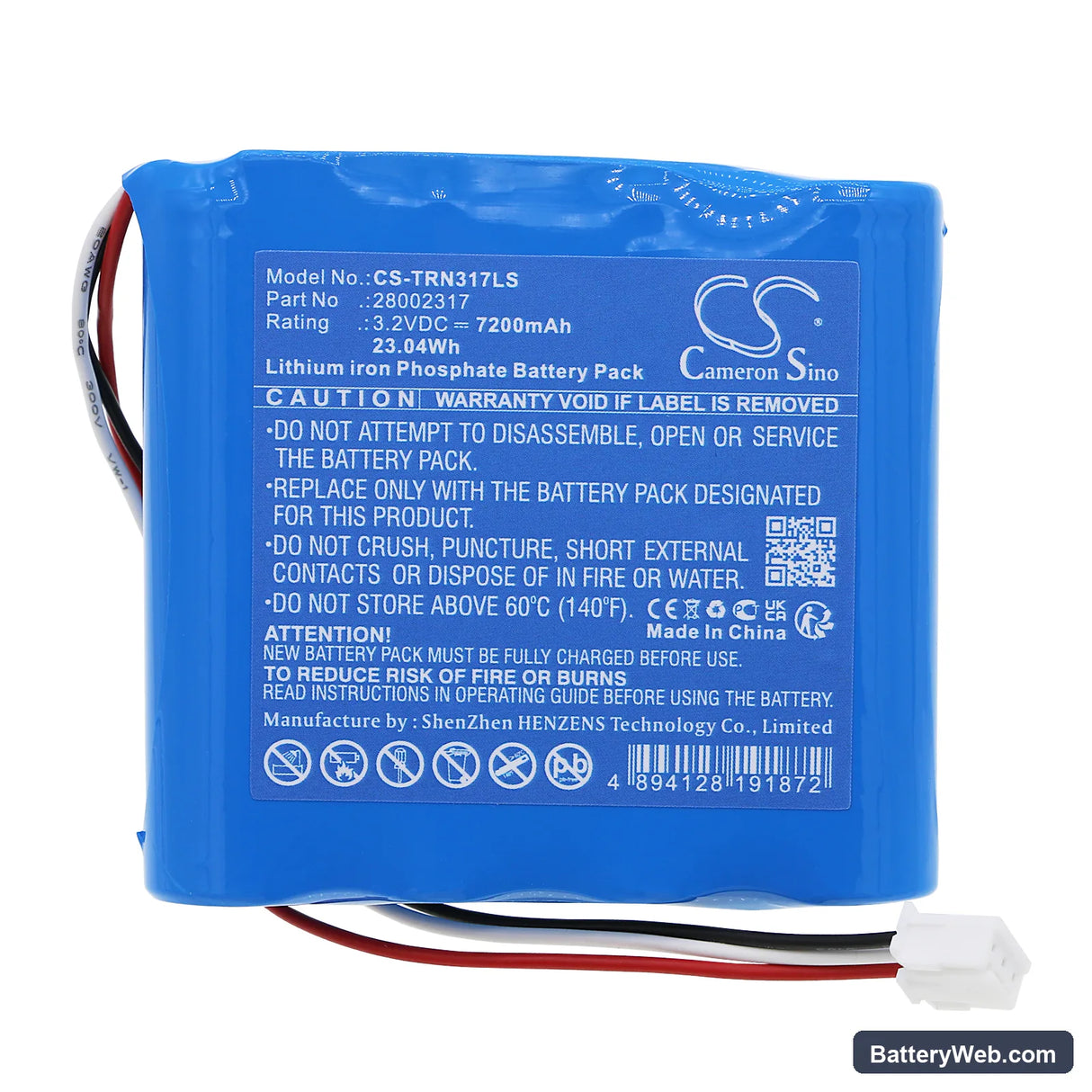 TRIDONIC 28002317 Replacement Battery, 3.2V, 7200mAh, LiFePO4 3