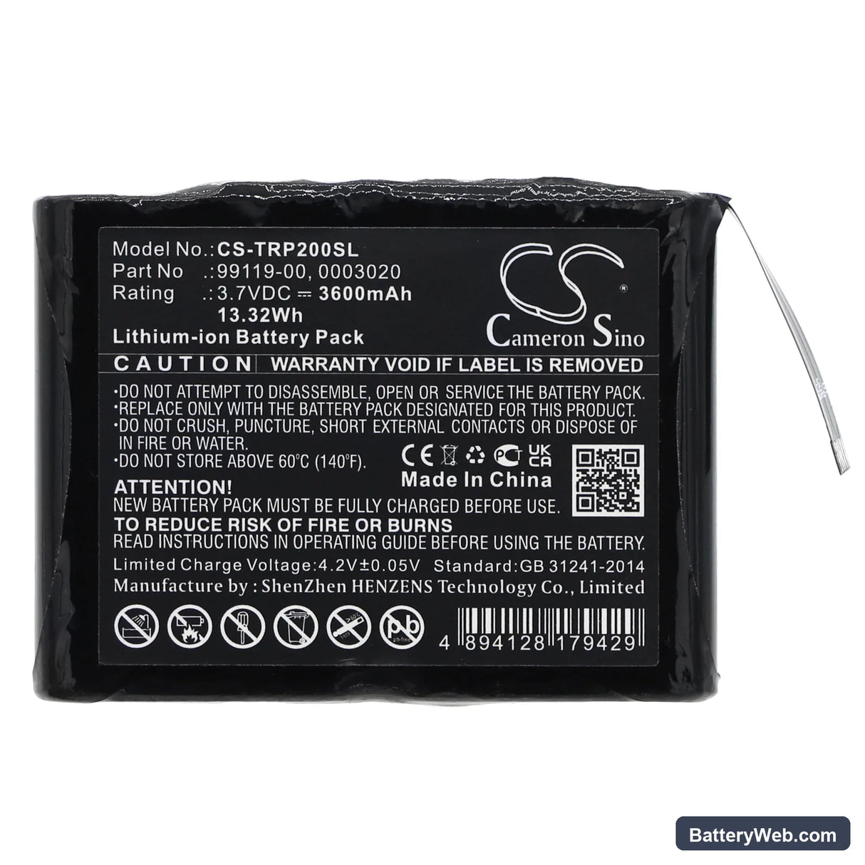 Trimble R1 Replacement Battery, 3.7V, 3600mAh, Li-ion 3
