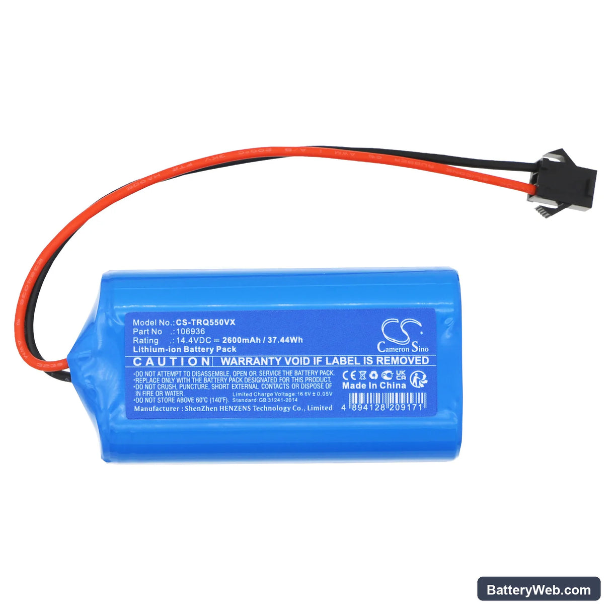 Tesla RoboStar iQ550 Replacement Battery, 14.4V, 2600mAh, Li-ion 3