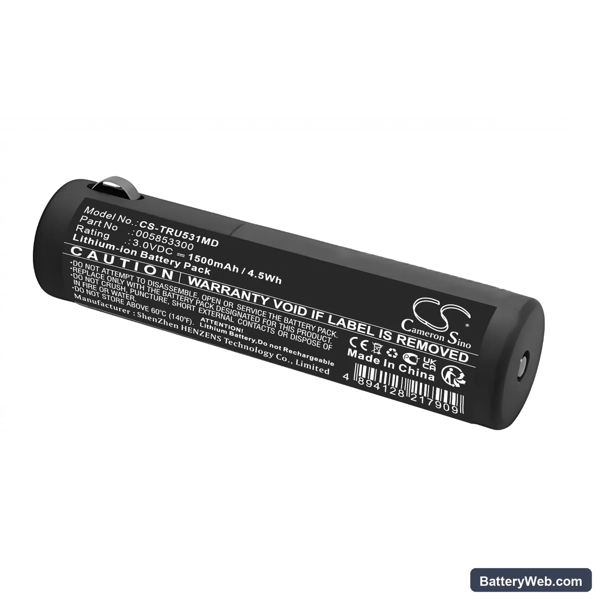 Truphatek Laryngoscope TRU-MR 5310m Replacement Battery, 3V, 1500mAh, Lithium 1