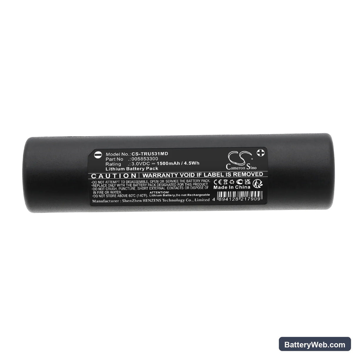 Truphatek Laryngoscope TRU-MR 5310m Replacement Battery, 3V, 1500mAh, Lithium 3