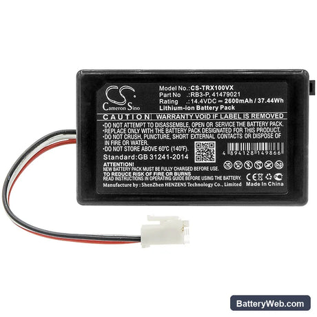 Toshiba VC-RCX1 Replacement Battery, 14.4V, 2600mAh, Li-ion 3