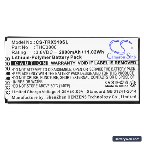 Thuraya X5-Touch Replacement Battery, 3.8V, 2900mAh, Li-Polymer 3