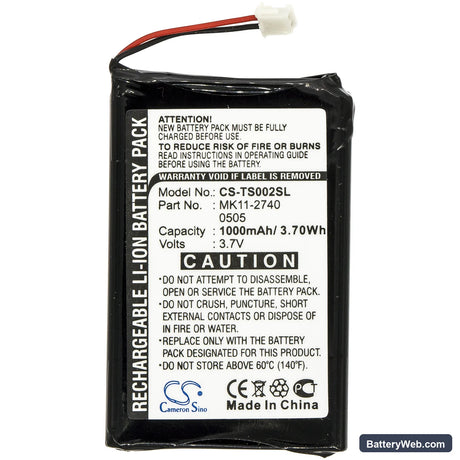 Toshiba Gigabeat MEGF10 Replacement Battery, 3.7V, 1000mAh, Li-ion 3