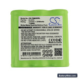TELETRONIC TSM 2002 Replacement Battery, 3.6V, 2100mAh, Ni-MH 3