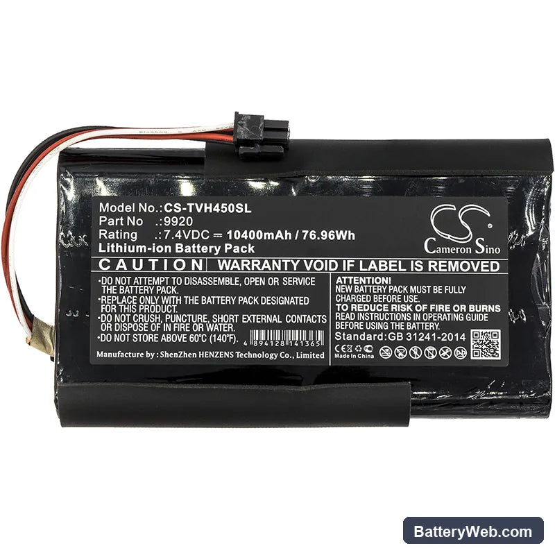 Televes H45 Replacement Battery, 7.4V, 10400mAh, Li-ion 3