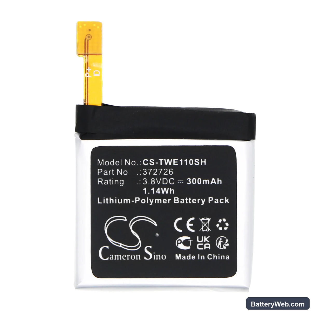 Ticwatch WE11098 Replacement Battery, 3.8V, 300mAh, Li-Polymer 3