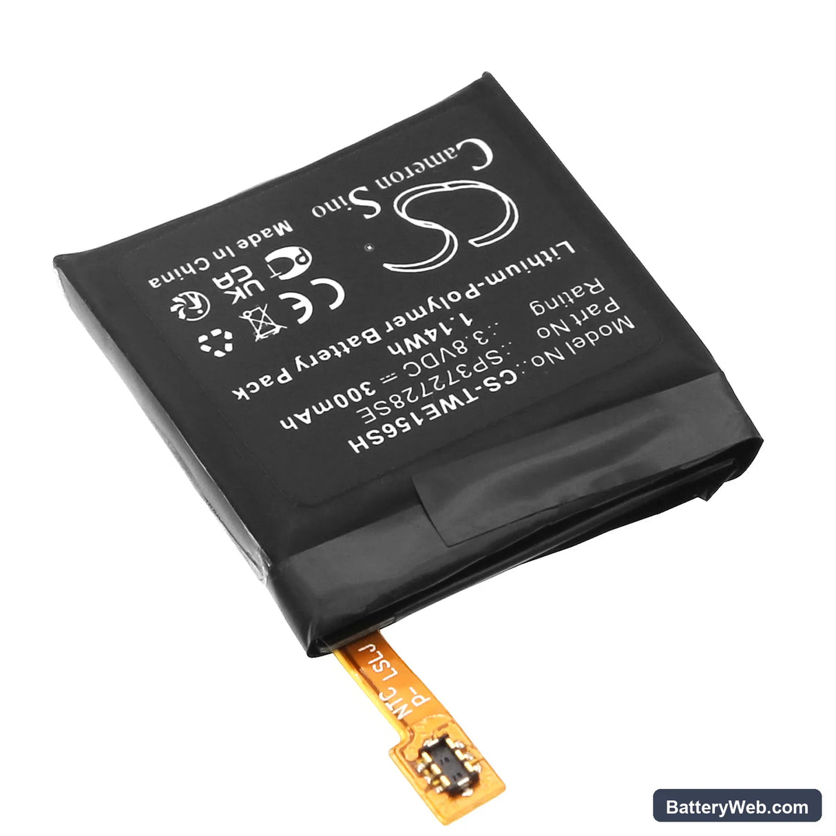 Ticwatch WE11056 Replacement Battery, 3.8V, 300mAh, Li-Polymer 2