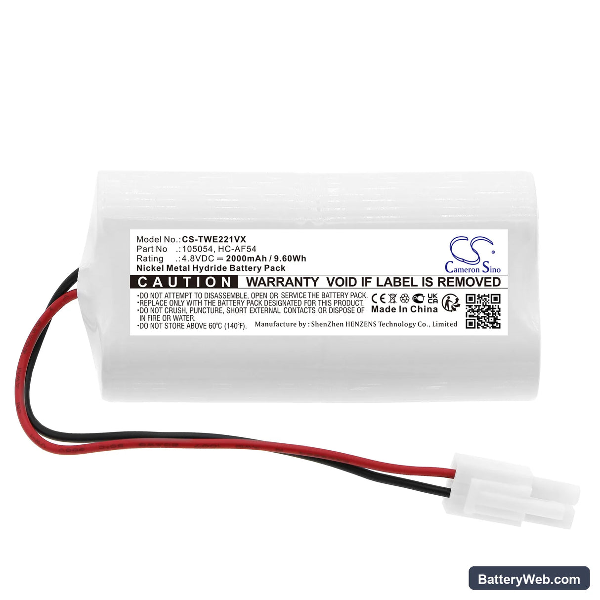 Twinbird HC-E221 Replacement Battery, 4.8V, 2000mAh, Ni-MH 3