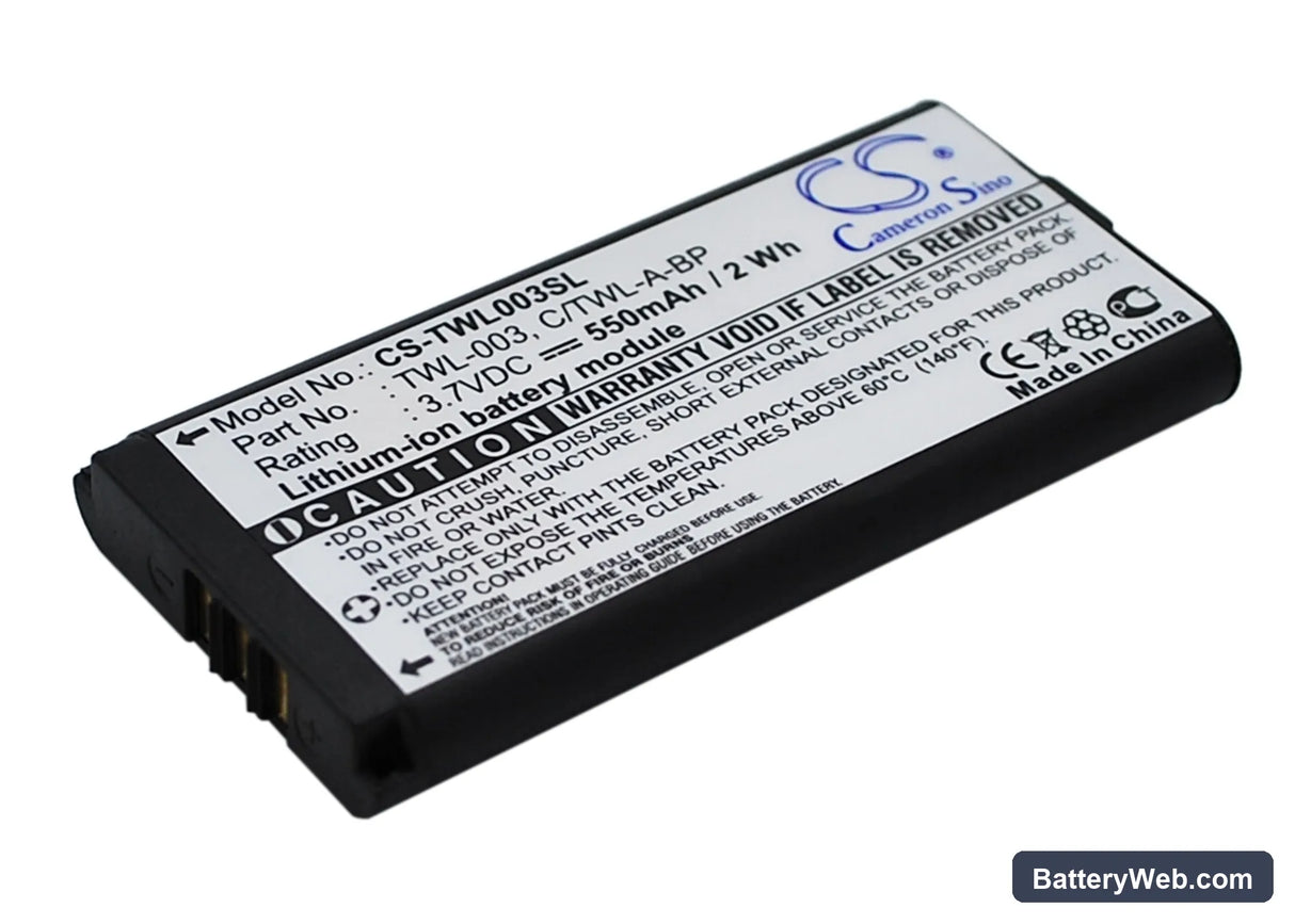 Nintendo DSi Replacement Battery, 3.7V, 550mAh, Li-Polymer 3