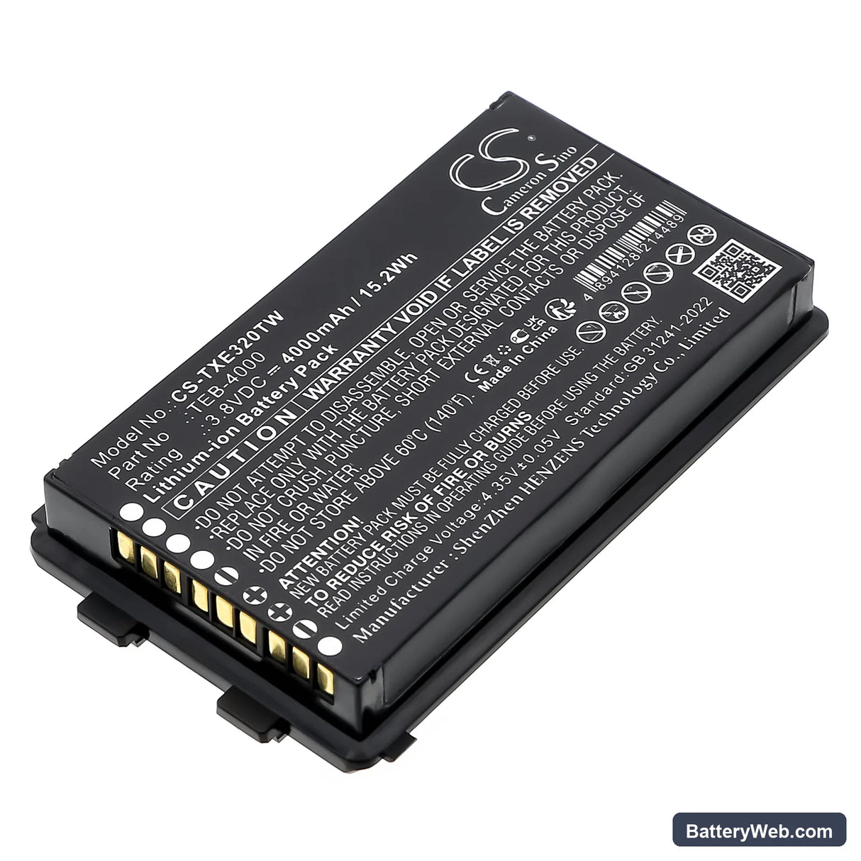 Telox TE320 Replacement Battery, 3.8V, 4000mAh, Li-ion 1