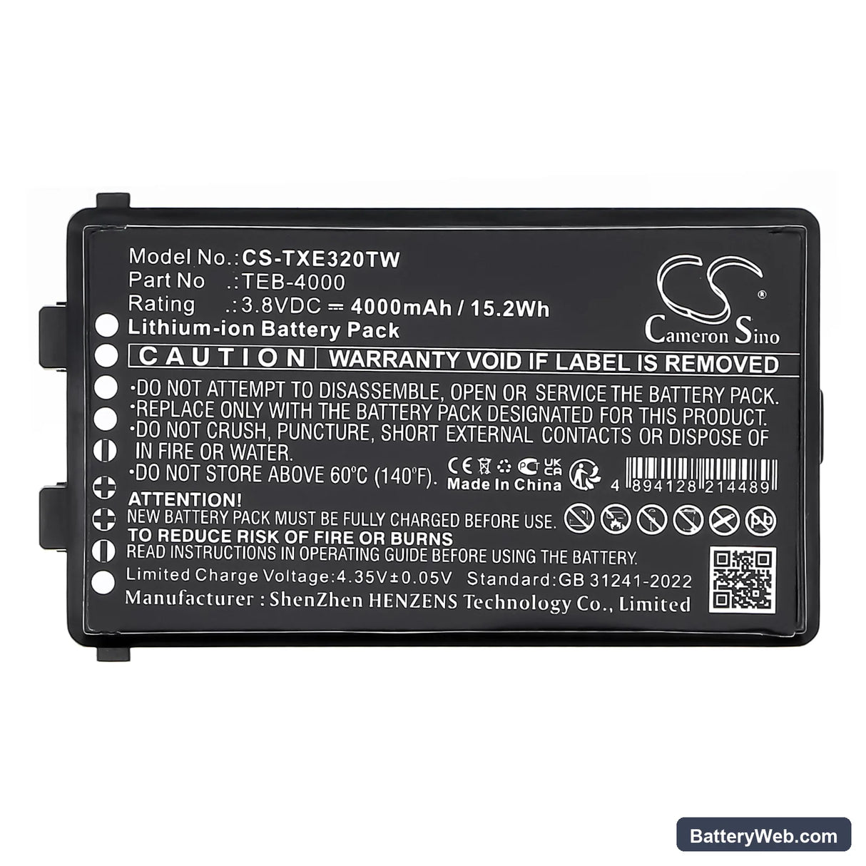 Telox TE320 Replacement Battery, 3.8V, 4000mAh, Li-ion 5