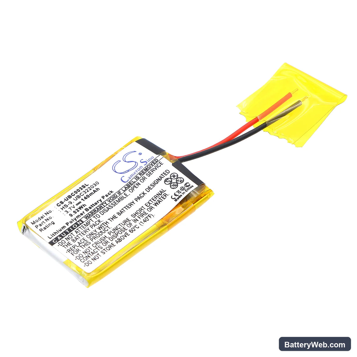 Ultralife UBC322030 Replacement Battery, 3.7V, 140mAh, Li-Polymer 1