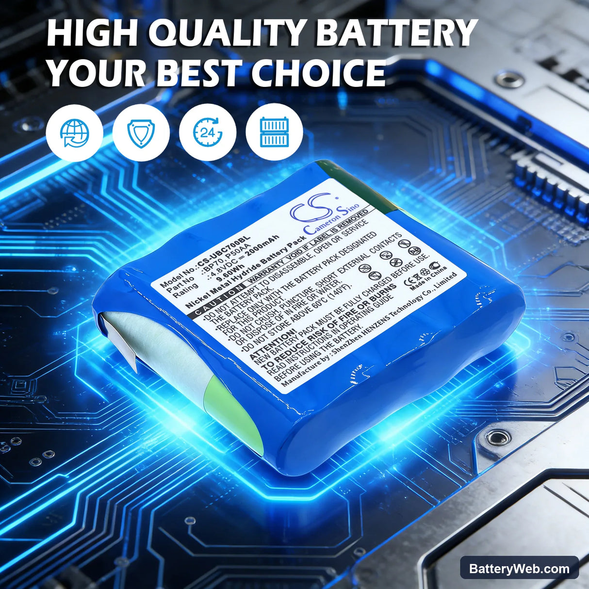 Uniden Bearcat BC70XLT Replacement Battery, 4.8V, 2000mAh, Ni-MH 5
