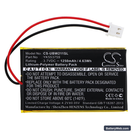 Uniden UBW2010C monitor Replacement Battery, 3.7V, 1250mAh, Li-Polymer 3