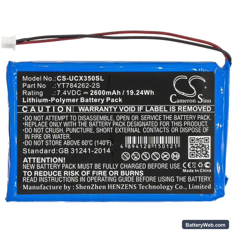 Uniwell CX3500 Replacement Battery, 7.4V, 2600mAh, Li-Polymer 3