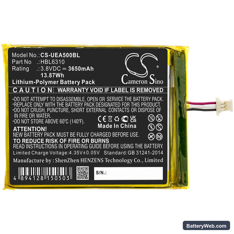 Urovo i6310 Replacement Battery, 3.8V, 3650mAh, Li-Polymer 3