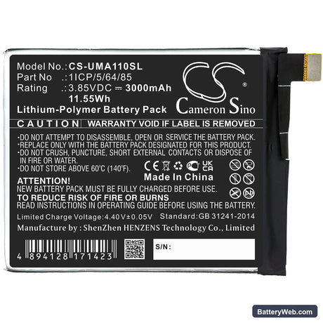 UMI UMIDIGI A1 Pro Replacement Battery, 3.85V, 3000mAh, Li-Polymer 3