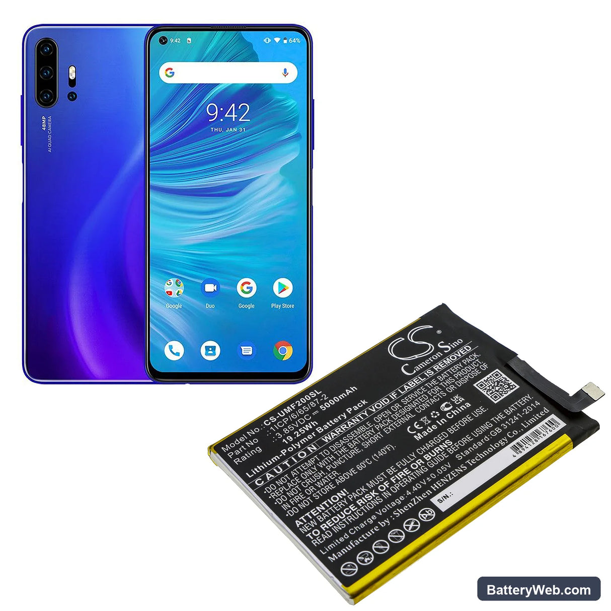 UMI UMIDIGI F2 Replacement Battery, 3.85V, 5000mAh, Li-Polymer 5
